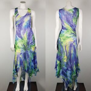Komarov Purple Blue Green Sheer Dress Sz XL  fits like a Large